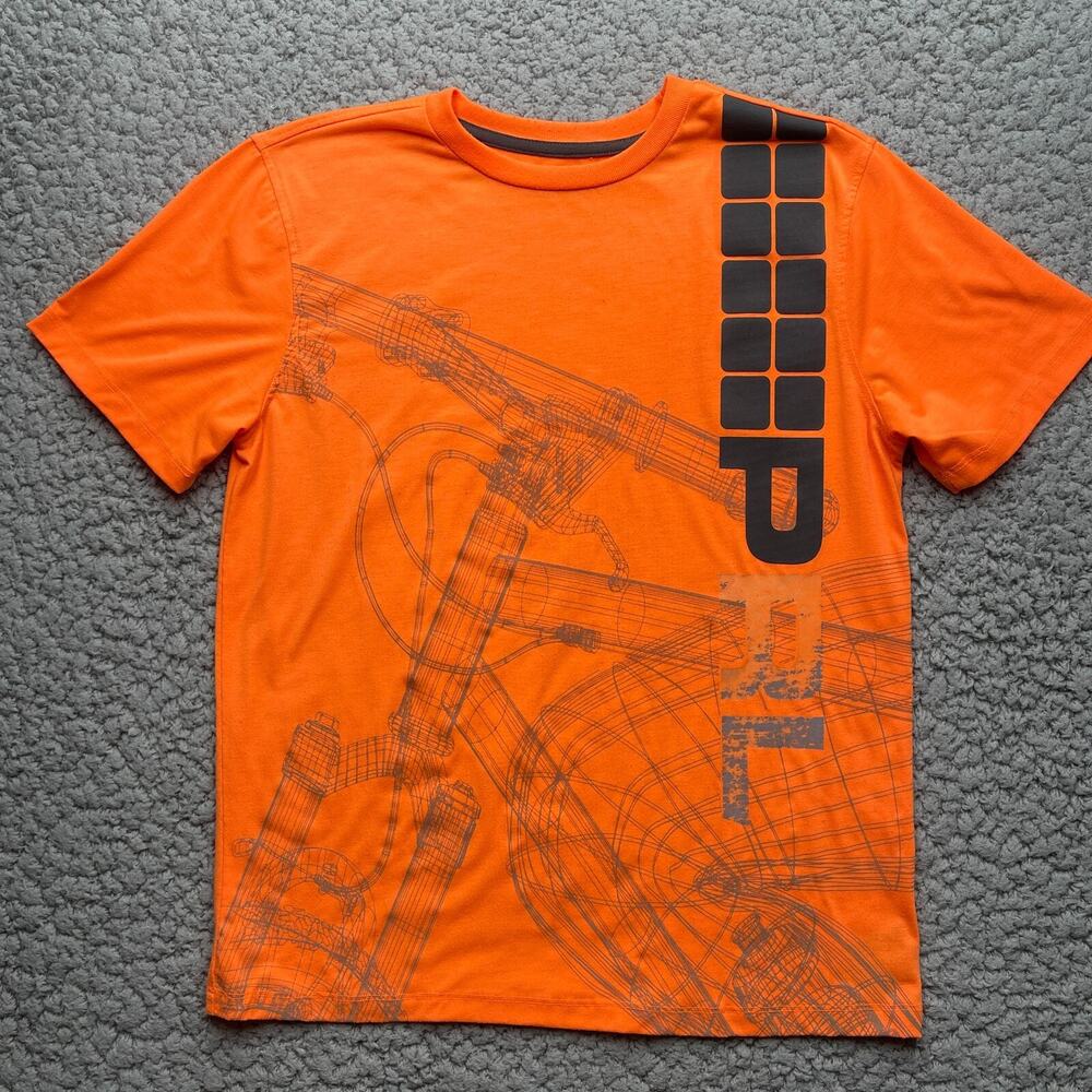 Polo Ralph Lauren Shirt Mens Medium Orange Bicycle Riding Graphic Faded Worn